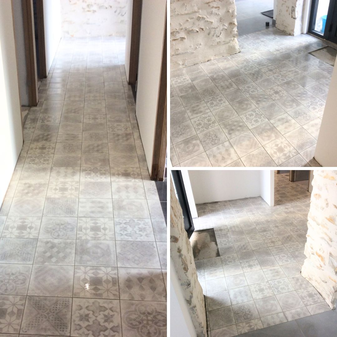 Photo d'un chantier carrelage terminé - carreaux de ciment - aux Sorinières 44840