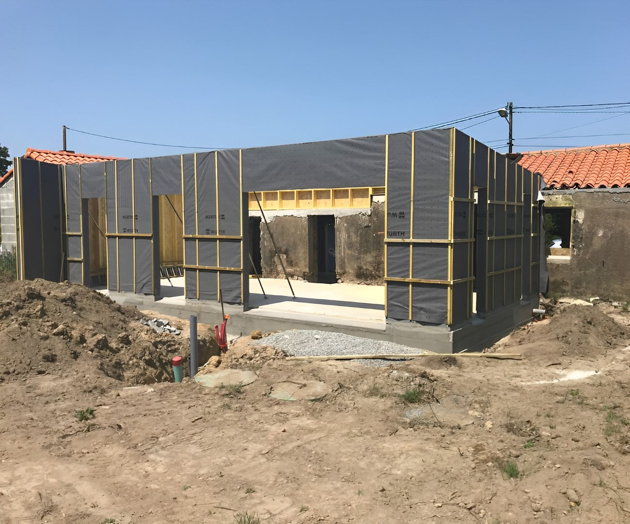 Chantier en cours d'une extension en ossature bois les Sorinières (44)