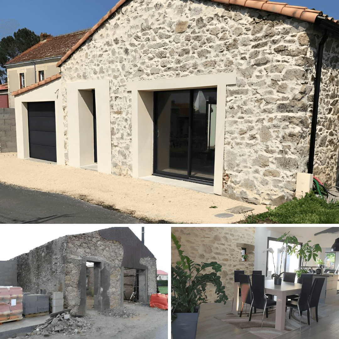 Avant / après lors d'une rénovation maison ancienne à Maisdon sur sèvre (44)