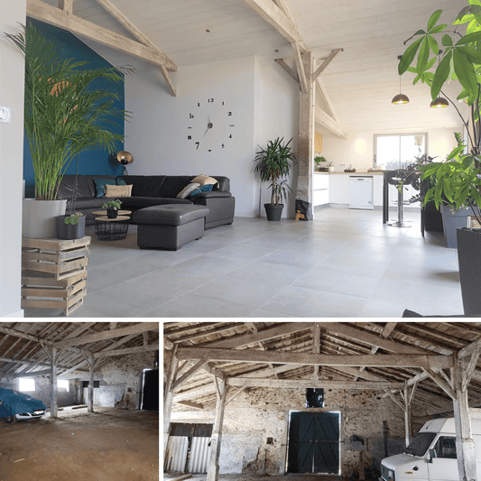 Photos avant / après, transformation d'une grange en habitation à Saint Philbert de Grand Lieu (44)