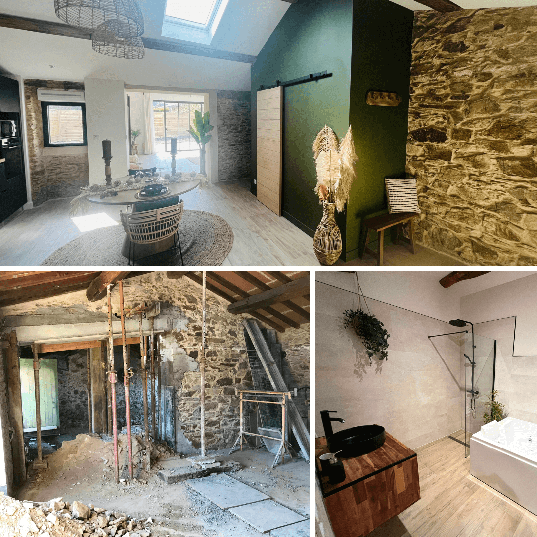 Photo avant après, rénovation d'une  grange aux Sorinières 44