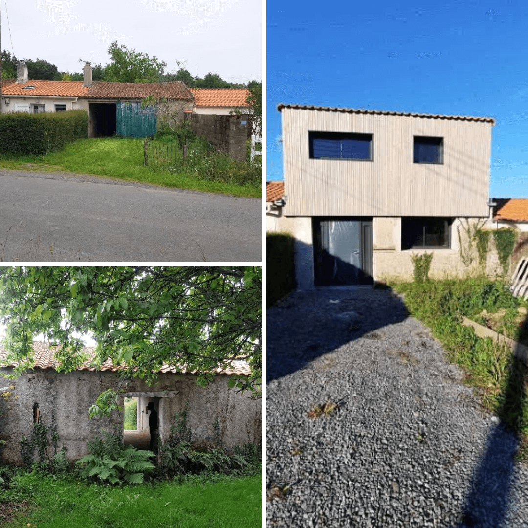 photo avant / après d'une sur élévation en ossature bois a Vertou